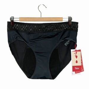 Thinx Hiphugger Period Underwear Black Womens Size 1X Lace Trim Heavy Flow